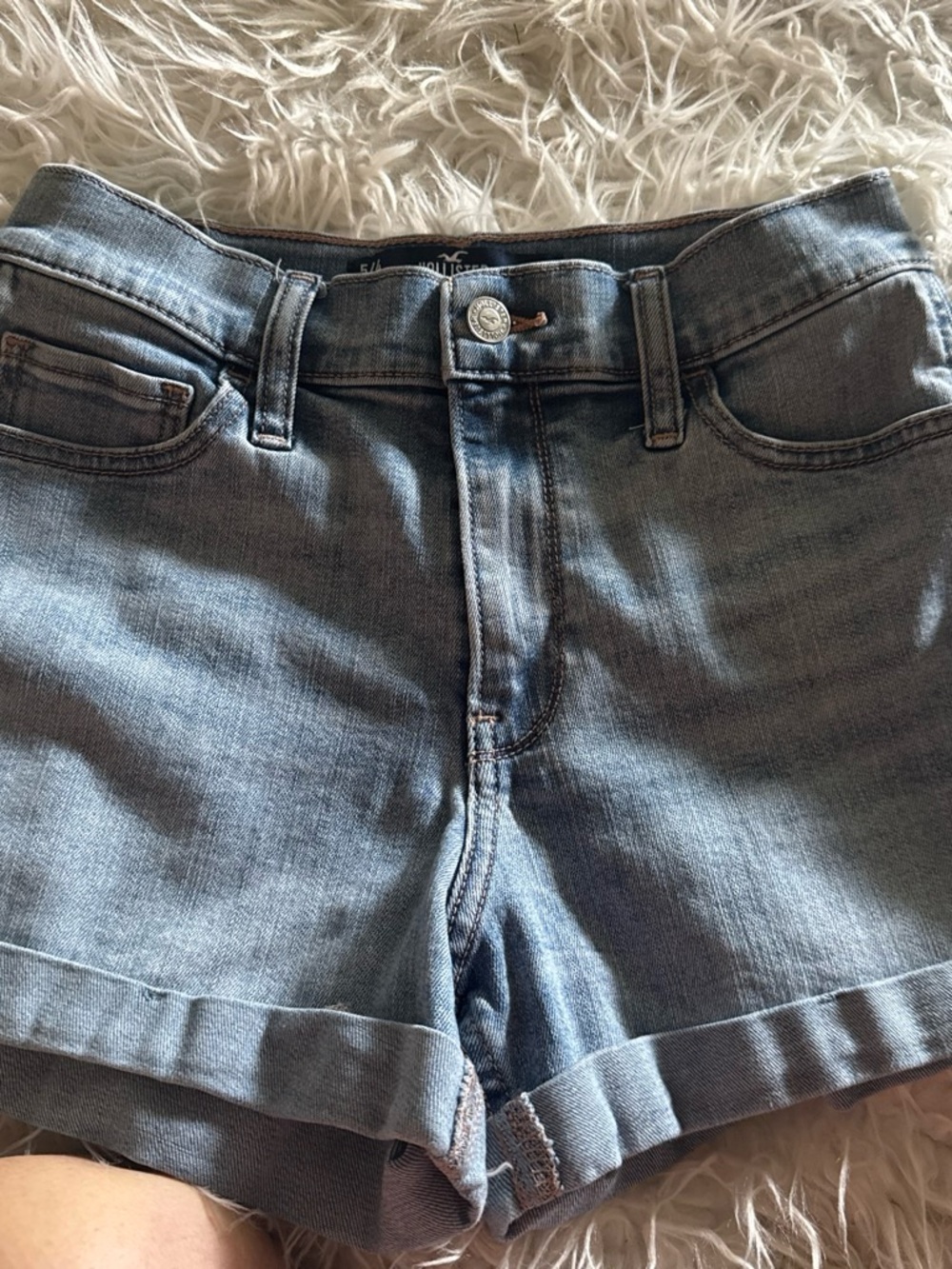 Hollister Washed Blue Rolled Hem Denim Shorts